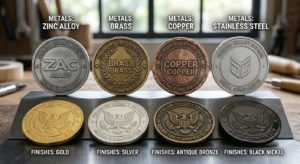 Challenge coin metal finishes including gold silver brass copper and black nickel plating-clean