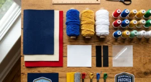 Materials used for making chenille patches including felt, yarn, and backing options-clean